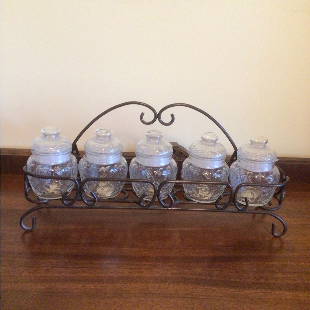 Princess House Glass Spice Rack with Metal Rack